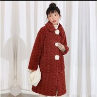Áo khoác lông cừu dáng dài đỏ