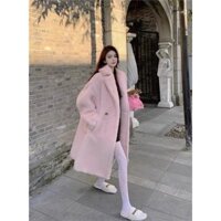 Áo khoác lông cừu dáng dài phong cách tiểu thư