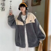 Áo Khoác Lông Cừu Dáng Rộng unisex Phối Màu Đơn Giản Thời Trang Dày hơn Ấm áp mềm mại  Hàn Quốc Chất Lượng Cao Đôi tình nhân áo khoác jacket