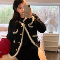 Áo khoác lông cừu đẹp cao cấp phối viền lông hồ ly trắng trần bông 3 lớp