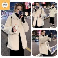Áo khoác lông cừu kèm váy dáng suông 🍀 Set 2 món giá siêu rẻ kèm  ảnh thật -Áo khoác lông nữ , váy len body-Muoishop