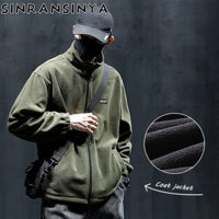 Áo khoác lông cừu nam SINRANSINYA Mùa thu đông dày cổ áo có khóa kéo thể thao rộng rãi