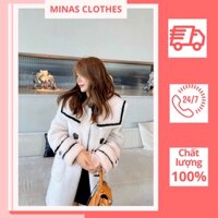 Áo khoác lông cừu nữ dáng dài khuy sừng tiểu thư