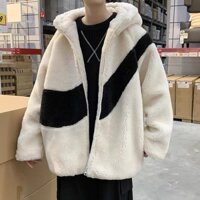 Áo khoác lông cừu phối màu NIKKE đen trắng form rộng thể thao nam nữ unisex Áo lông mũ trùm đầu ấm áp phong cách ulzzang