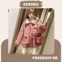 Áo Khoác Lông Kaki 2 Lớp Lót Lông Cổ Bẻ Sang Chảnh, Áo Đại Hàn Nữ Dáng Rộng Túi Ngực(Có clip thật ở cuối)