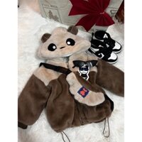 Áo khoác lông lót nhung 2 chi tiết kèm túi đeo chéo cho bé trai , bé gái  ( 10-20kg)
