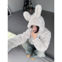 Áo khoác lông mũ tai thỏ