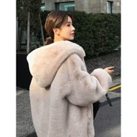Áo Khoác Lông Nam Nữ Có Mũ CHất Liệu Lông Thỏ Mịn Dày Dặn Phối Lớp Gió Bên Trong Bao Ấm