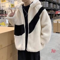 áo khoác lông nam nữ mũ trùm phối chéo nai Ht Hs