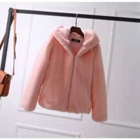 Áo khoác lông nữ 2 tai thỏ màu hồng ulzzang đáng yêu