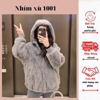 Áo Khoác Lông Nữ Quả Bông Tai Thỏ Dáng Rộng Ulzzang Đáng Yêu