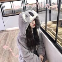 Áo khoác lông nữ tai gấu mặt xám thêu siêu xinh