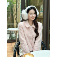 áo khoác lông sang chảnh cho nữ , áo khoác màu Hồng , áo khoác lông mịn màu Hồng , áo khoác mặc Thu .