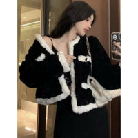 Áo khoác lông Sang - Xịn - Mịn 2 lớp phối viền trắng đen cực đẹp