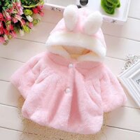 Áo khoác lông tai thỏ có mũ trùm ấm cho bé gái