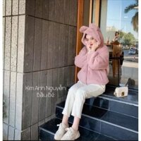 Áo khoác lông thỏ có mũ tai to ấm áp, áo lông giữ nhiệt siêu ấm