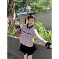 Áo khoác lông thỏ cổ tàu màu tím sang chảnh có nắp túi