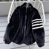 Áo Khoác Lông Thome Mượt Dày Dặn Cao Cấp - Áo Khoác Lông Cừu Phối 4 Sọc Tay Fom Dáng Unisex Nam Nữ