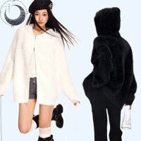 Áo khoác lông thú nam Tất cả các trận đấu Mohair dệt kim có dây kéo Áo len có mũ trùm đầu