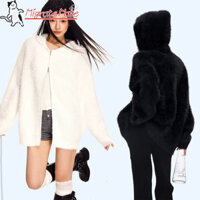 Áo khoác lông thú nam Tất cả các trận đấu Mohair dệt kim có dây kéo Áo len có mũ trùm đầu