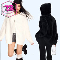 Áo khoác lông thú nam Tất cả các trận đấu Mohair dệt kim có dây kéo Áo len có mũ trùm đầu