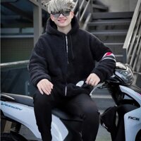 Áo khoác lông vạch màu tay nam nữ, áo khoác lông cừu mềm mịn hottrend unisex