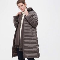 Áo khoác lông vũ dáng dài có mũ Uniqlo Ultra Light Down siêu nhẹ màu nâu