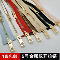 Áo khoác lông vũ hai chiều có khóa kéo kim loại đồng số 5, áo khoác dài hai đầu, khóa kéo đồng vàng, phụ kiện áo khoác cotton
