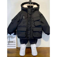 Áo khoác lót lông có mũ, áo khoác parka ấm áp cho bé trai và bé gái size 18-42kg