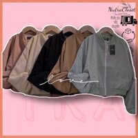 Áo khoác lửng croptop kaki dạ da lộn 2 lớp tay dơi bomber không nón unisex ulzzang nam nữ AK120 - Nâu - &amp;lt65kg