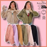 Áo khoác lửng croptop kaki nhung gân tay phồng unisex ulzzang nam nữ - Xanh lá,<65kg