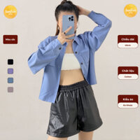 Áo khoác lửng nữ tay dài cổ sơ mi có túi hộp form vừa 4 màu