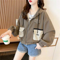 Áo khoác lửng Nữ túi hộp chất thun Umi mềm mát logo thêu ON xịn sò trẻ trung 777UTkhoac507 507