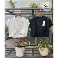 Áo khoác lửng ren mỏng tay ngắn hoạ tiết trái tim Nàng Len