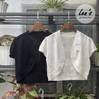 Áo khoác lửng ren mỏng tay ngắn khoác nhẹ hoa hồng Nàng Len