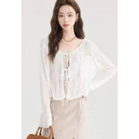 Áo khoác lưới buộc nơ cổ sâu