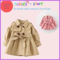 Áo khoác măng tô kaki thắt nơ siêu sang cho bé gái, áo khoác mùa thu đồng 9-18kg Ak09