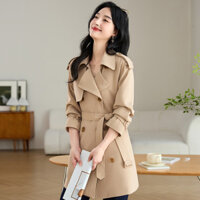 Áo khoác măng tô nữ dáng ngắn kèm đai áo