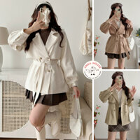 Áo Khoác Mangto hai lớp dáng ngắn croptop (Măng Tô) Đai Sườn, Áo Khoác Dáng Ngắn, dài Cổ Vest 2 lớp form rộng đai eo