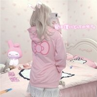 áo khoác màu hồng in hình chiếc nơ hellokitty sau áo