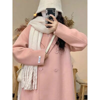 Áo Khoác Màu Hồng Nữ Thu Đông 2025 Giữa Chiều Dài Len Plus Cotton Dày Phiên Bản Hàn Quốc Nhỏ Cao Cấp Áo Len