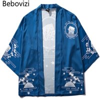 Áo khoác màu xanh dương phong cách Kimono Nhật Bản dành cho cả nam và nữ