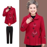 Áo khoác mẹ, áo khoác mùa xuân thu, bộ đồ tang, trang phục bà, quần áo mùa thu cho người trung niên và người cao tuổi, sinh nhật ngôi sao đỏ, đầu thu cho phụ nữ cao tuổi