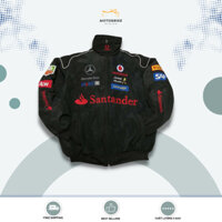 Áo Khoác Mercedes full đen vải kaki logo thiêu hàng có sẵn