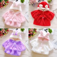 Áo khoác mới mùa đông ngọt ngào có mũ trùm đầu tai thỏ dài tay ấm áp áo len trẻ em khăn choàng phù hợp cho bé 0-3 tuổi
