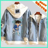 Áo Khoác Mới Quần Áo Mùa Đông Quà Tặng Thám Tử Lừng Danh Conan Shinichi Kudo 2023 Bé Trai Áo Khoác Thám Tử Lừng Danh Conan Quần Áo Học Sinh Rời Có Mũ Trùm Đầu Áo Sơ Mi Denim Quần Áo Trẻ Em Mùa Thu