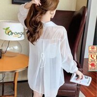 Áo Khoác Mỏng, Áo Sơ Mi Chất Voan Tay Bồng Xẻ Lưng Cột Nơ Dáng Dài Form Rộng Phong cách Hàn Quốc Năng Động Orangecloset