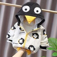 Áo Khoác Mỏng Có Mũ Trùm Và Khóa Kéo In Hình Chim Cánh Cụt Nhỏ Dễ Thương Thời Trang Mùa Xuân Cho Bé Gái