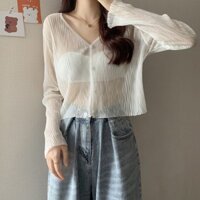 Áo khoác mỏng nữ chống nắng mùa hè màu trơn dệt kim Ice Silk