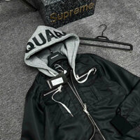 Áo khoác mũ nam nữ Dsq vải gió zip ngực phối mũ nỉ xám 2 lớp in chữ Dsquared2 cao cấp boy phố thời trang hot